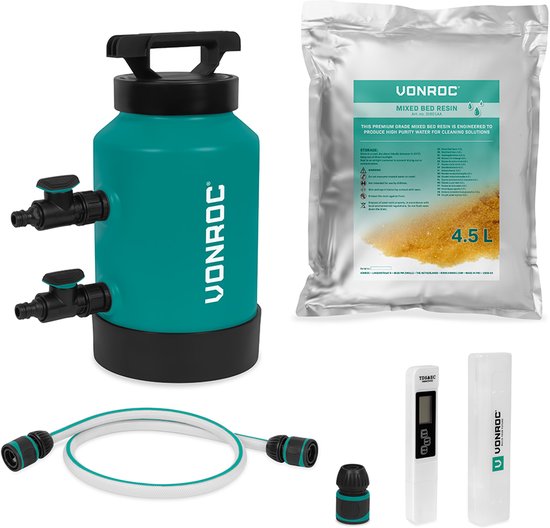 VONROC DI-Puurwaterfilter – Deïonisatiefilter - alternatief osmose water - Incl. 4.5L mengbedhars, TDS-meter, slang en koppelingen