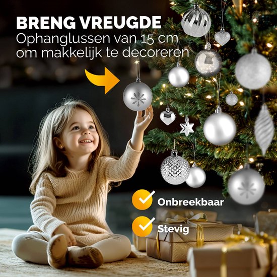 Deuba Kerstboomballen - Set van 103 Kunstof Mat Glanzend - Zilver