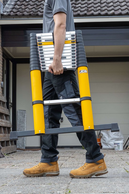 JCB by Batavia Telescoopladder Limited Edition – Voorzien Van Soft-Close Systeem En Hoekindicator En Antislip Sporten – Voor Professionals En Doe-het-zelvers – Zilver Aluminium – 83 – 327 x 83,5 x 8 cm