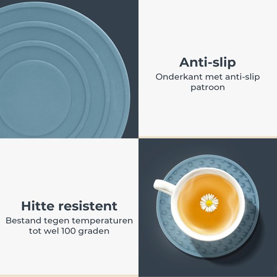 Castagnola Siliconen Onderzetters – Onderzetters voor Glazen – Design Onderzetters met Houder – Onderzettersset – Anti Slip - Set van 6 – Groen