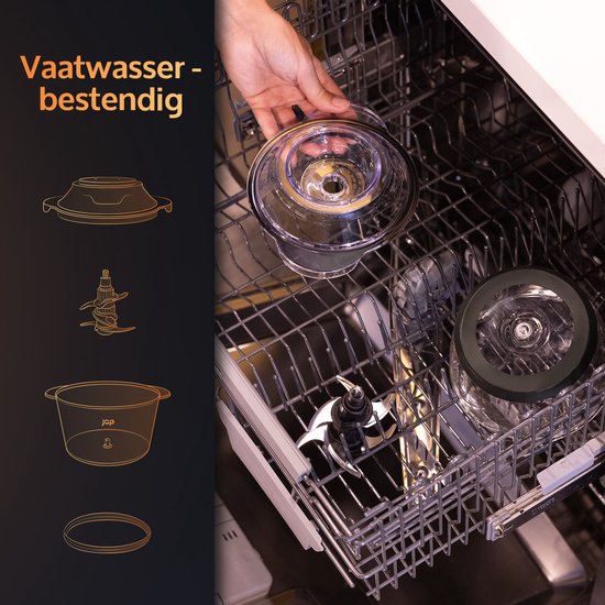 JAP Appliances Multi Chop + Uitbreidingspakket - Hakmolen met glazen kom 600ml - IJscrusher, knoflookpeller en eierklopper - Vaatwasserbestendig - 400W