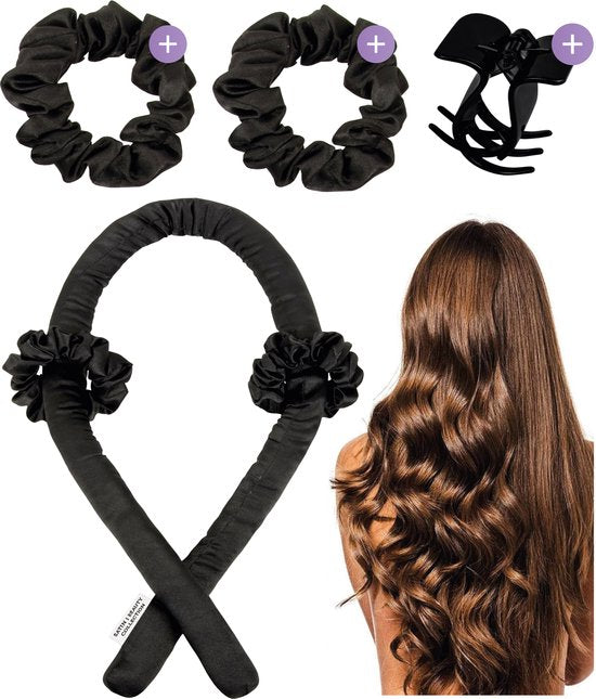Soft & Silky Heatless curls - Satijn - Lint - Incl. 2 scrunchies en 1 haarklip - Haarrollers - Krulspelden - Krullen zonder hitte - Satijnen Haarkruller - Krullend haar producten