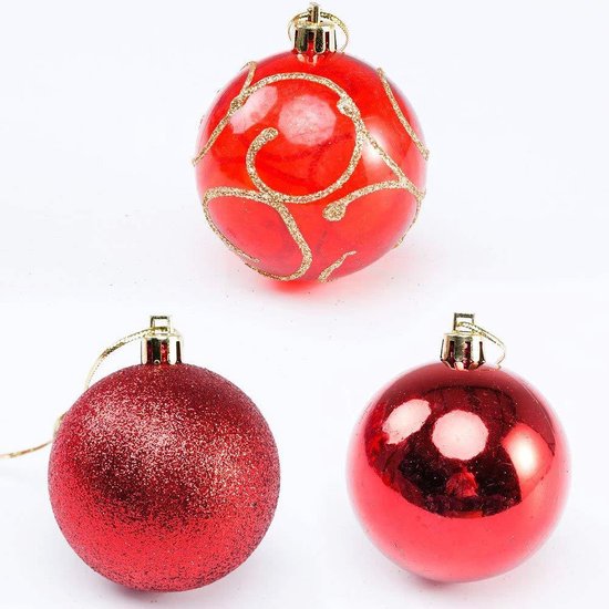Deuba Kerstboomballen - Set van 102 Kunststof Ø3-6cm - Mat Glanzend Rood