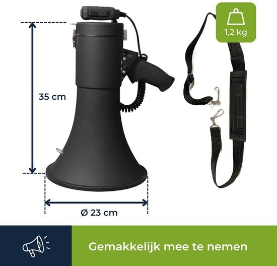 Velleman Megafoonset 50W met sirene, inclusief batterijen, 700s opname, volumeregeling, Bluetooth, USB, handmicrofoon, 1200m bereik, 120dB, draagbaar ABS design, mat zwart
