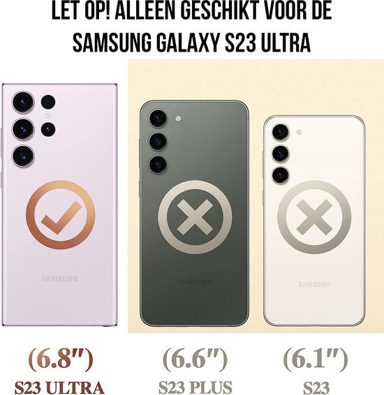 Podec Hoesje met Screenprotector - Geschikt voor Samsung Galaxy S23 Ultra - Zwart Telefoonhoesje - Anti-Shock Case - Hybrid Armor Hoes met Kickstand Ring