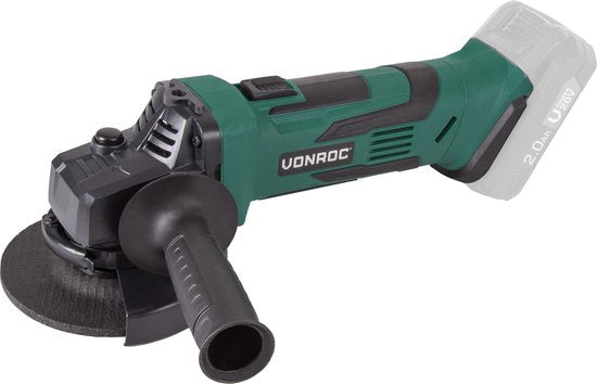 VONROC Accu Haakse Slijper – VPower 20V – Ø115MM – Incl. zijhandgreep & tas - Zonder accu & lader