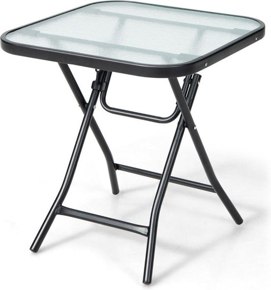 Coast Bijzettafel – Vierkant – Opvouwbaar – Glazen Tafelblad & RVS Frame – Zwart