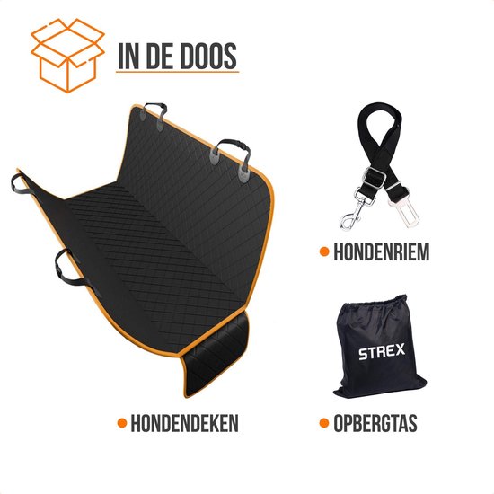 Strex Hondendeken Auto - Incl. Hondenriem En Opbergzak - Zwart - 137 x 147 CM