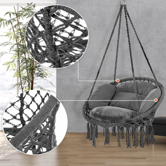 Detex Hangstoel 2 Kussens - Belastbaar tot 150kg Ø 60 cm - Antraciet