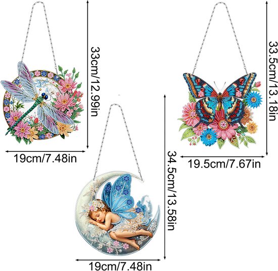 Adorzy Adorzy Diamond Painting Raamhangers – 3 stuks – Zonvanger - Diamond Painting Volwassenen – Diamond Painting Kinderen – Raamhangers Dieren