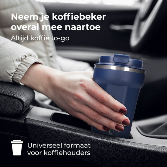 Castagnola Thermosbeker - Koffiebeker To Go - Travel Mug voor Koffie en Thee - Theebeker - 380 ML - RVS - Donkerblauw - Octagon