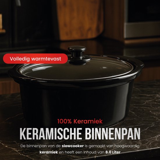 DistinQ Slowcooker - 8 Liter - 320 Watt - Warmhoudfunctie - Keramische Binnenpan - Zilver