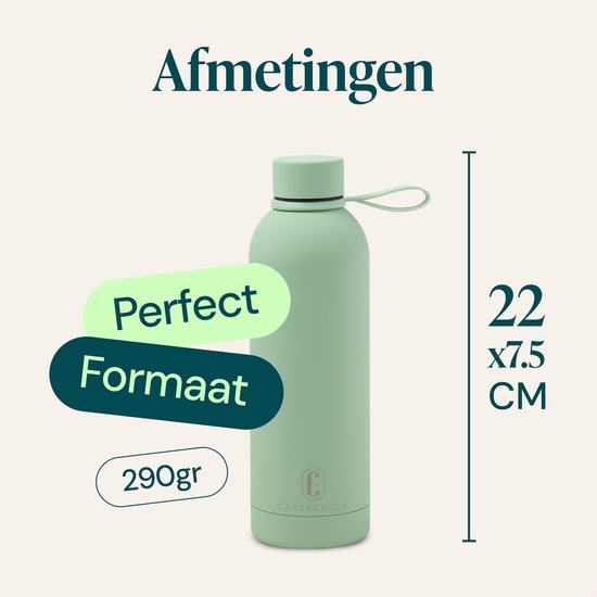 Castagnola Waterfles - RVS Drinkfles 500 ML - Stalen Thermosfles - Drinkflessen voor Volwassenen - Dubbelwandig - Groen