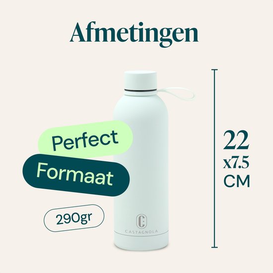Castagnola Waterfles - RVS Drinkfles 500 ML - Stalen Thermosfles - Drinkflessen voor Volwassenen - Dubbelwandig - Lichtgroen