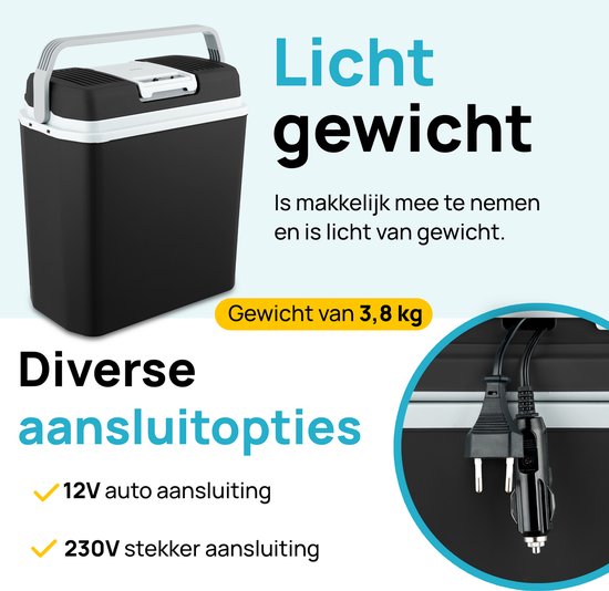 MOA Koelbox Elektrisch 12v 230 volt - 22L - Frigobox - Camping Koelkast - Auto en Camping - Koelen en Verwarmen - Zwart