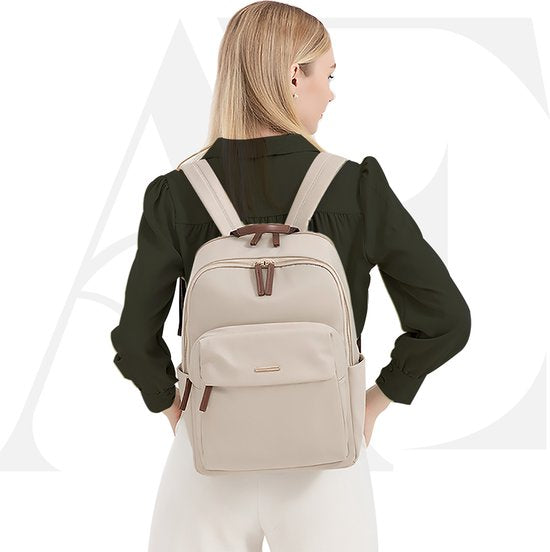 Aramae® - Rugzak Dames - Laptoptas 15.6 Inch - Rugtas Dames - Rugzak Meisje - Rugtas Beige - Schooltas