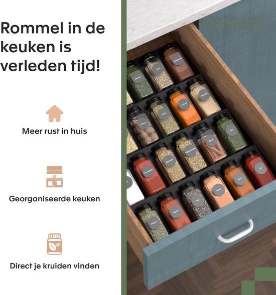 Noswo Kruidenrek Lade - 4 Laags - Voor 24 Kruidenpotjes - RVS - Kruiden Organizer - Keukenlade Organiser