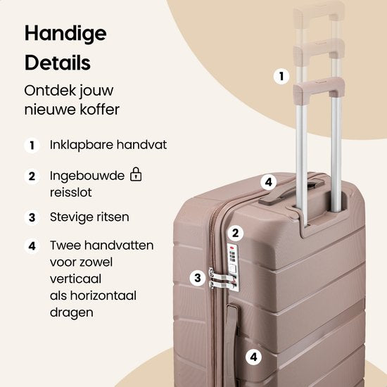 SC Urban Adventurer - Kofferset - 3-delig - Cijferslot - 232L - Spinner wielen - Reiskoffer met Kofferslot - Lichtgewicht - Champagne