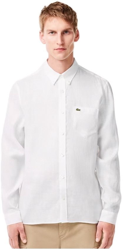 Lacoste Woven Overhemd Heren - Wit - Maat 46