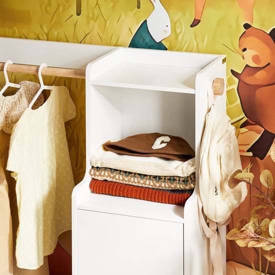 SoBuy Kinderkledingrek, Kledingkast met 2 Vakken en 1 Deur, Opbergoplossing voor Kinderkamer, Wit, 94x35x110 cm, KMB110-W