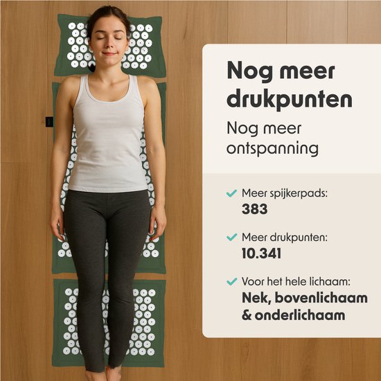 LifeGoods Acupressuur Mat Eco - Complete Set - Kussen / Draagtas / 2x Triggerpoint Bal - Shakti mat - Spijkermat - 72x43x2cm - Groen/Wit