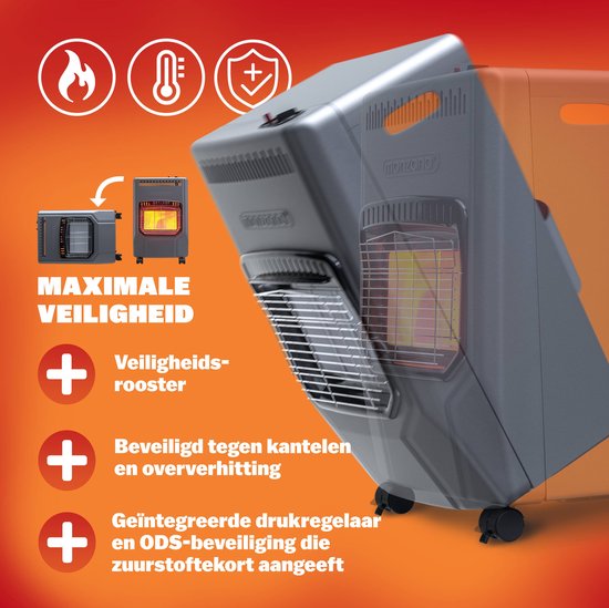 MONZANA Mobiele Gaskachel – 3 Warmteniveaus 4500W – Keramisch Zwart