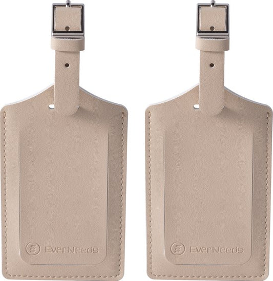 Bagagelabels PU Leer – Set van 2 – Koffer Tags – Stijlvolle Reistag – Crème
