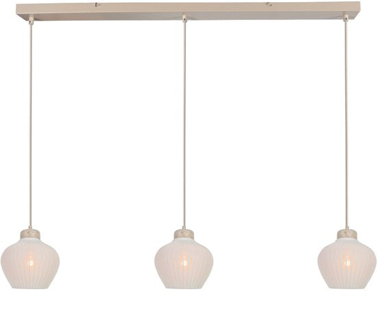 Anne Lighting - hanglamp - Travino - crème - linnen metaal steen - grote eettafellamp - E27 - 4599CR