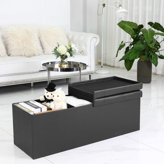 Casaria Zitbank met Opbergruimte - 80x40x40cm 100L Kunstleer – Zwart