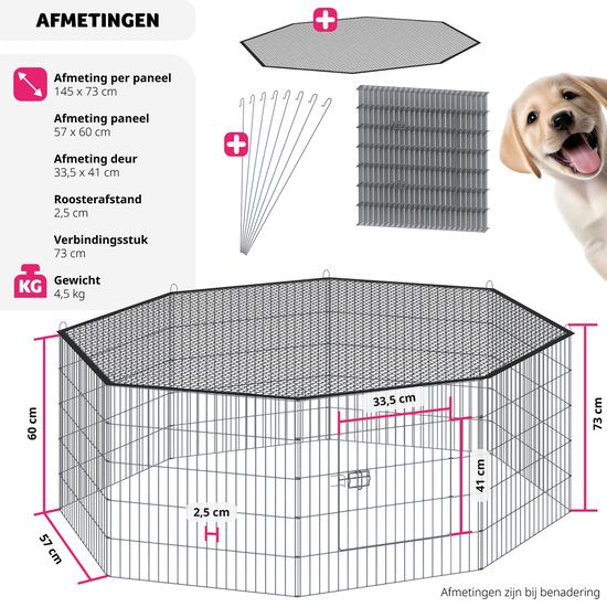 tectake - Dierenhokje met veiligheidsnet - Buitenverblijf - Opvouwbaar en uitbreidbaar - Staal - 145 x 73 cm