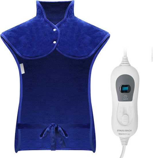 STAUS&BACH XXL Elektrische warmtekussen voor nek, schouder en rug - 93x73 cm - 3 Warmtestanden - Wasbare heating pad - Warmtekussen - Donker Blauw - WarmWrap