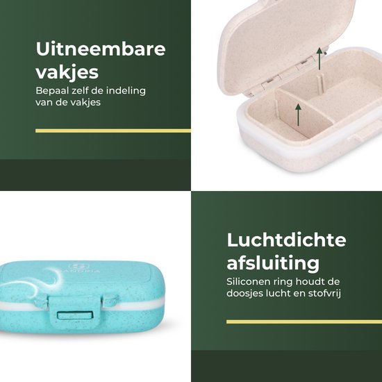 Gandria Pillendoosjes Set van 4 – Bio-Graanvezel – Waterbestendig – 12 Compartimenten