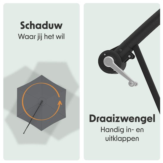 LifeGoods Zweefparasol - tot 8 Personen - Ø300cm - Waterdicht - met Hoes en Kruisvoet - Tuin - Donkergrijs