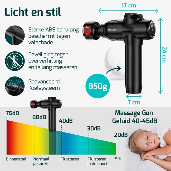 FITAGE - Massage Gun Warm & Koud - 8 Opzetstukken - 20 standen - Zwart