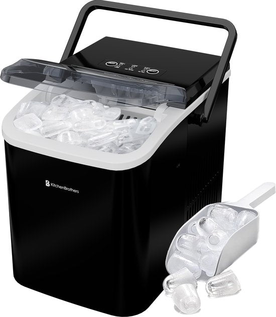KitchenBrothers IJsblokjesmachine - 1.5L - IJsblokjesmaker – 12kg/24 uur - Draagbaar - Zelfreinigingsfunctie - Zwart