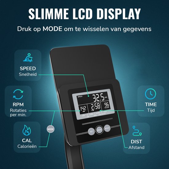 Flowsense Roeimachine - Inklapbaar - Geluidsstil - Magnetisch - 16 Weerstandniveaus - LCD Monitor