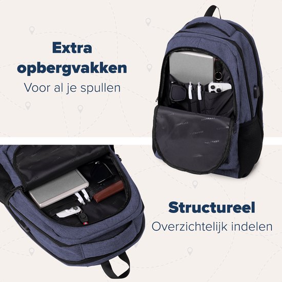 TRVLMORE Rugzak - 36L - 17 inch - Laptop Rugtas - Schooltas - Heren en Dames - Laptoptas - Spatwaterdicht Blauw