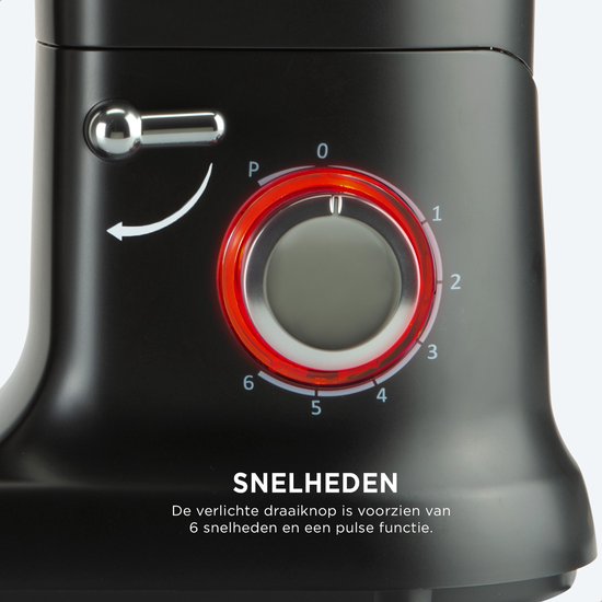 Bourgini Classic Kitchen Chef Keukenmachine & Mixer – 4,5L RVS Mengkom – 1300W – 6 Snelheden + Pulse – 38,5 x 22,3 x 31,8 cm – Zwart