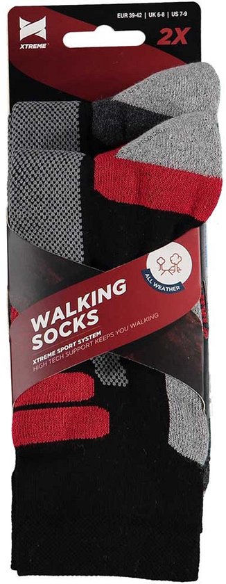 Xtreme Wandelsokken Alle Weer 2-Pack Zwart&Red - Sokken - 42-45