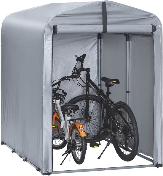 SoBuy Tuinschuur, Multifunctionele tuinhuis voor Fiets en Gereedschap, Fietsschuur, Waterdichte Garage voor buiten, Zilver, 120x176x163 cm, KLS11-K