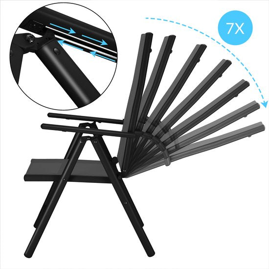 Casaria Aluminium Tuinstoelen - 3 stuks - Inklapbaar - Antraciet - Zwart