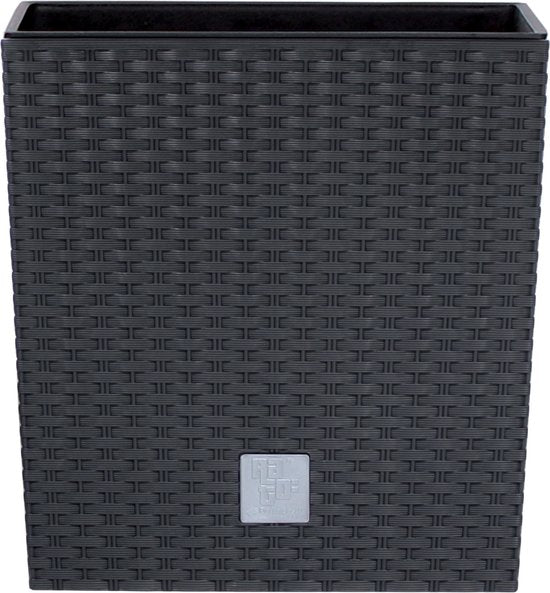 Prosperplast Bloempot/plantenpot Rato - rotan look - met binnenpot - antraciet - 40 x 40 x 41 cm - kunststof