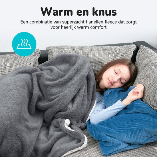 Bloomfold Elektrische Deken - 160 x 130 cm - Wasmachinebestendig - 1 Persoons - 9 Standen - Met Timer - Warmtedeken - Grijs/flannel