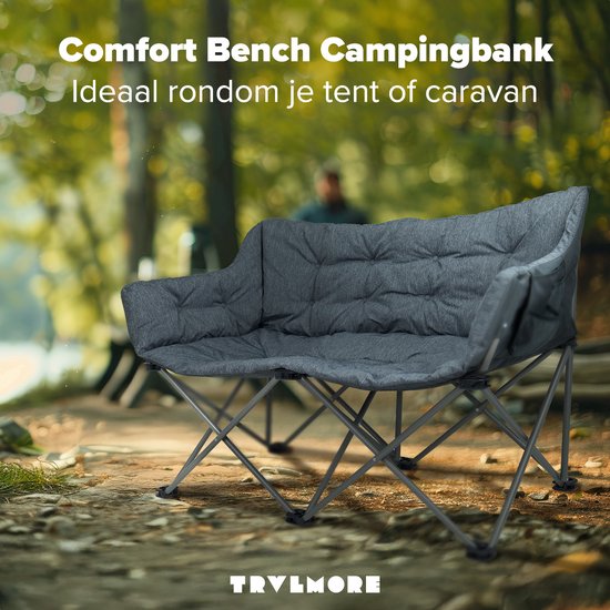 TRVLMORE Campingstoel - 2 Personen - Opvouwbaar - Incl. Draagtas - Kampeerstoel - 240 kg draagvermogen - Grijs