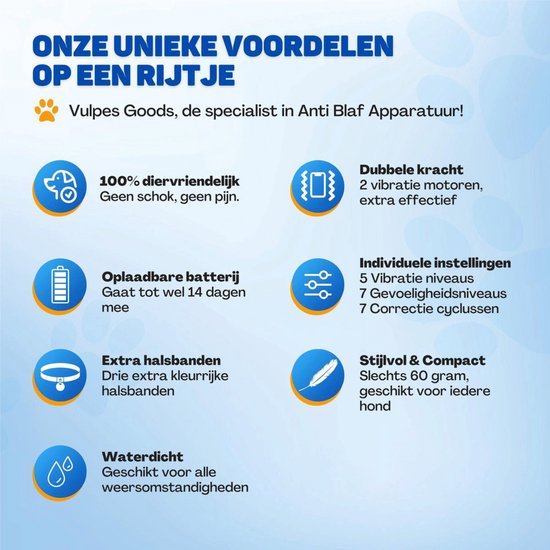 Vulpes Goods® Anti Blafband MAX - Opvoedingshalsband Zonder Schok - Anti Blaf Apparaat voor Kleine & Grote Honden - Waterdicht - Oplaadbaar - Vibratie en Audio - 3 Extra Halsbanden