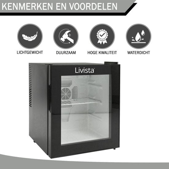 Livista Mini Koelkast - Thermo-elektrisch - 42 Liter - glazen deur - Zwart