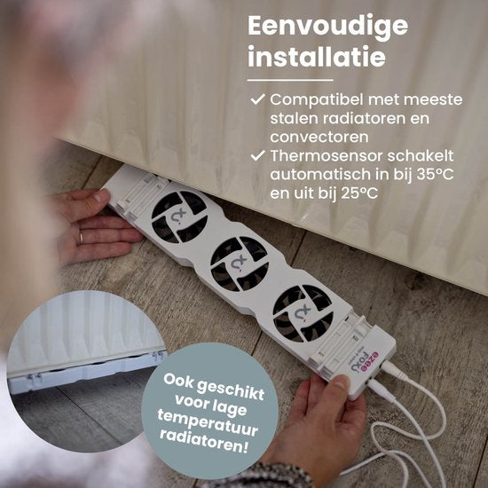 Ezeefox Radiatorventilator met 3 Ventilatoren en Thermosensor - Monoset - Universeel - Energiezuinig - Zeer stil - Radiator Ventilator – Wit