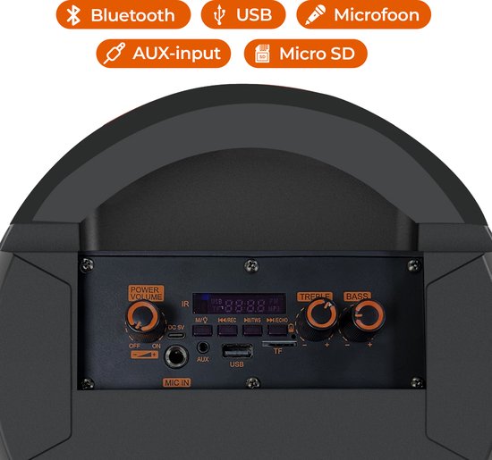 Denver Bluetooth Speaker Party Box - Discolichten - Partybox - Incl. Afstandsbediening - Microfoon Aansluiting - Micro SD / USB / AUX - BPS355