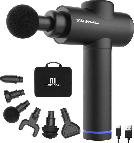 Northwall Massage Gun Professioneel Prime - Massage Pistool Inclusief Koffer en 6 Opzetstukken - Krachtig en Draadloos Sport en Relax Massage Apparaat