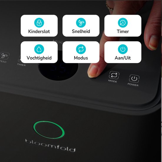 Bloomfold - BF003 Luchtontvochtiger - 12L per Dag - Was-droog Functie - 2L Reservoir - 38 dB Stil - Timer & Kinderslot - Zwart